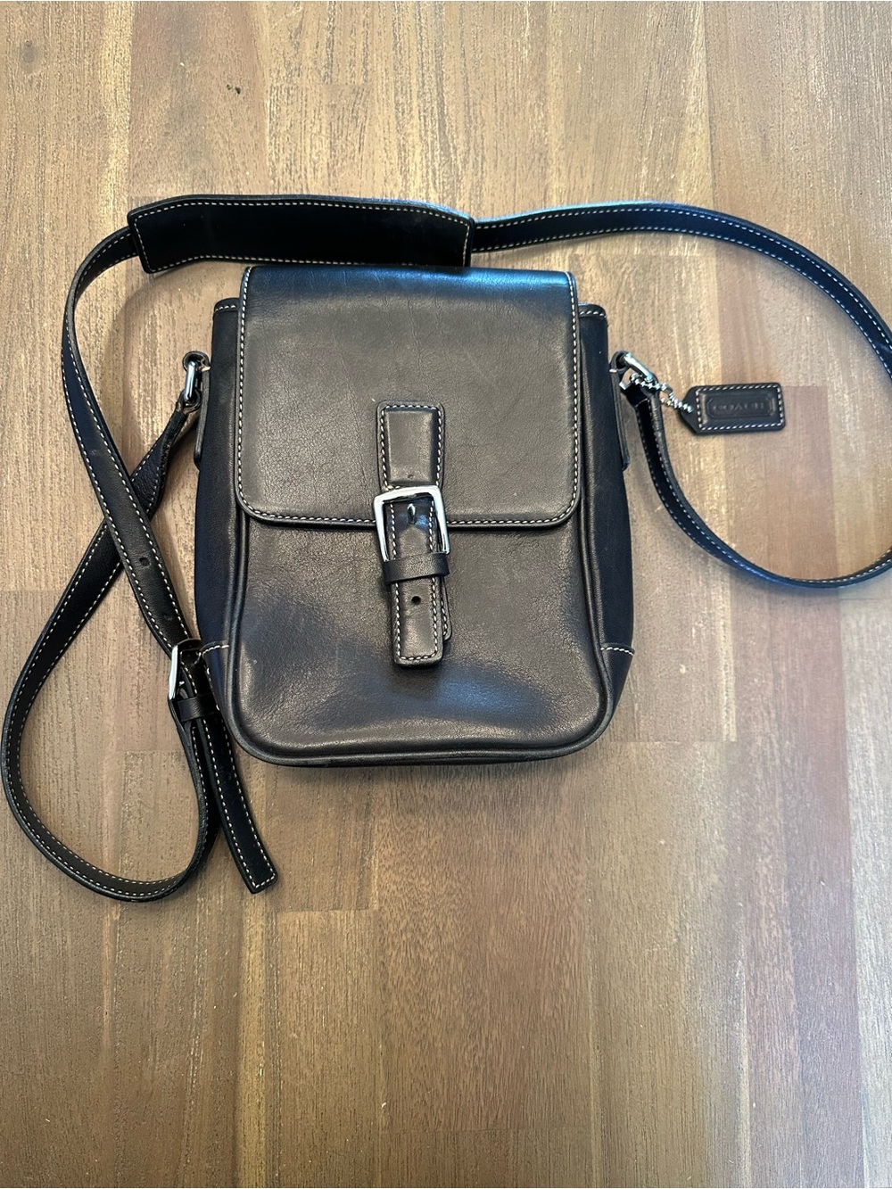 Coach Black Leather Buckle Crossbody Bag